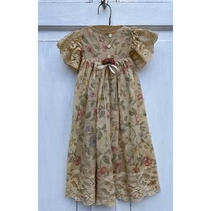 Vintage Doll Dress Floral Pattern Lace Sleeves Cotton Material 17-19” Doll